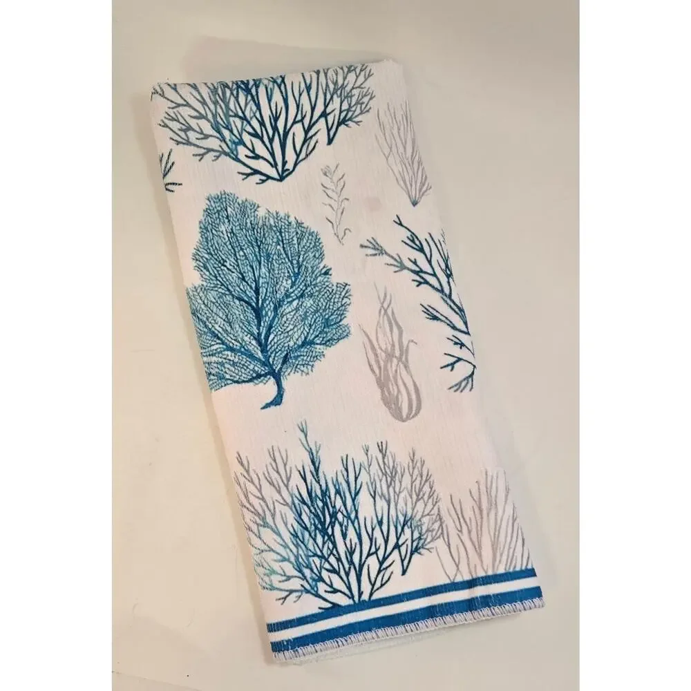 Set of 6 Handtowels Beach Coastal Kitchen Towels Ocean Seashells Nautical New